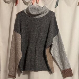 Fortune + Ivy Brax Colorblock Turtleneck Sweater - Gray/Taupe/Cream